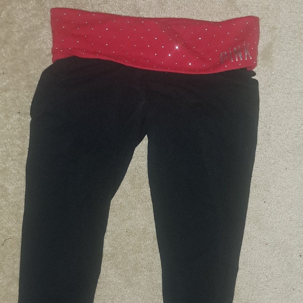 PINK Victoria's Secret Bling Leggings with Red Waistband